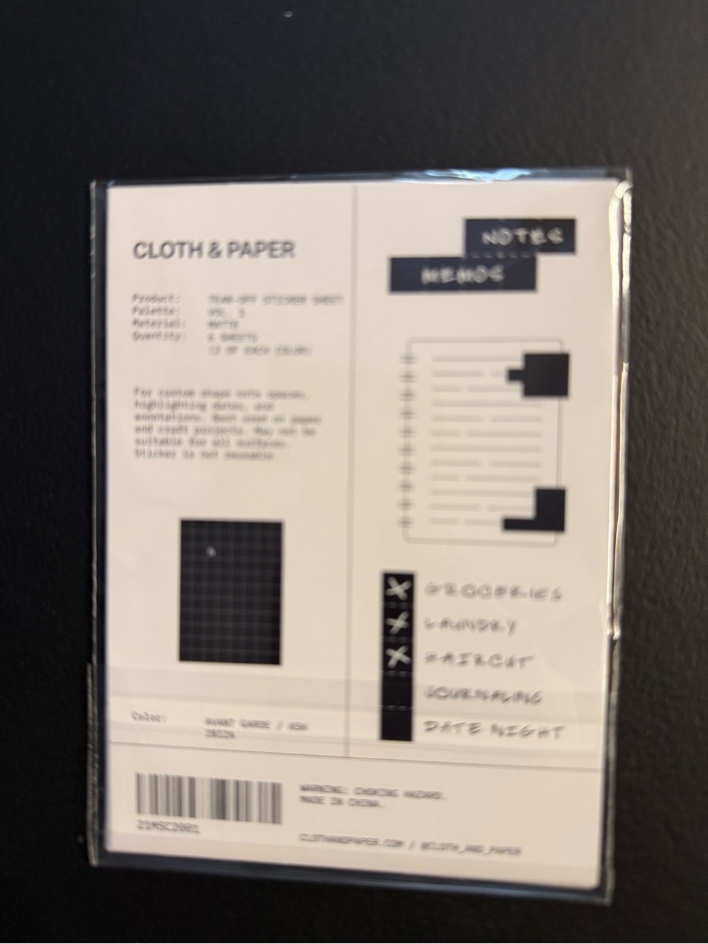 CLOTH & PAPER Tear-Off Sticker Sheet Matte (Black and Gray)